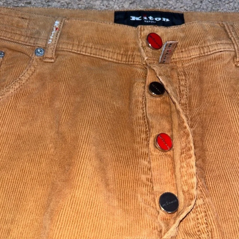 Kiton Napoli Corduroy Straight Leg Pants Tan Brown 40